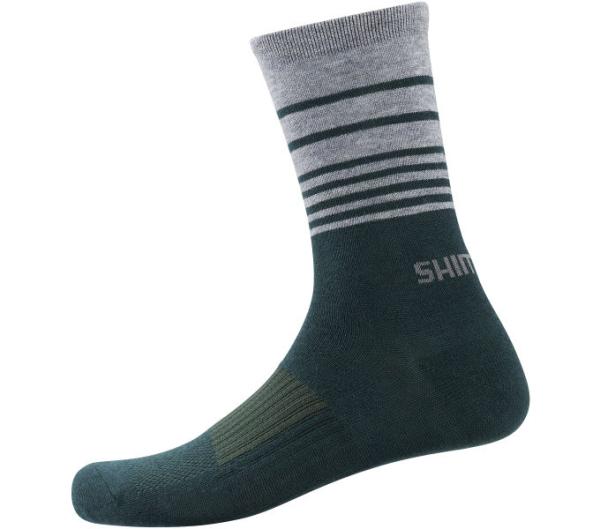 SHIMANO ORIGINAL WOOL TALL SOCKS DARK GREEN STRIPES (M-L ( 41-4