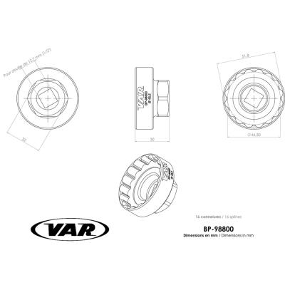 VAR Innenlagerwerkzeug BP-98800 FSA Mega Evo, Wheels Manufacturing 48,5 mm Produktbild 1